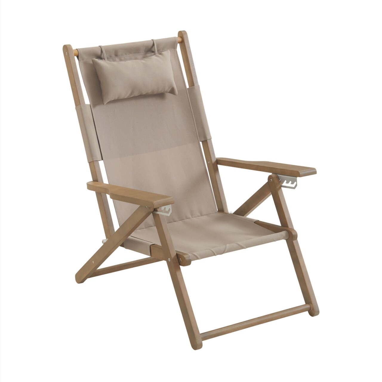 Wood Beach Chair Folding Backpack Straps 4-Position Recline Beach Essentials